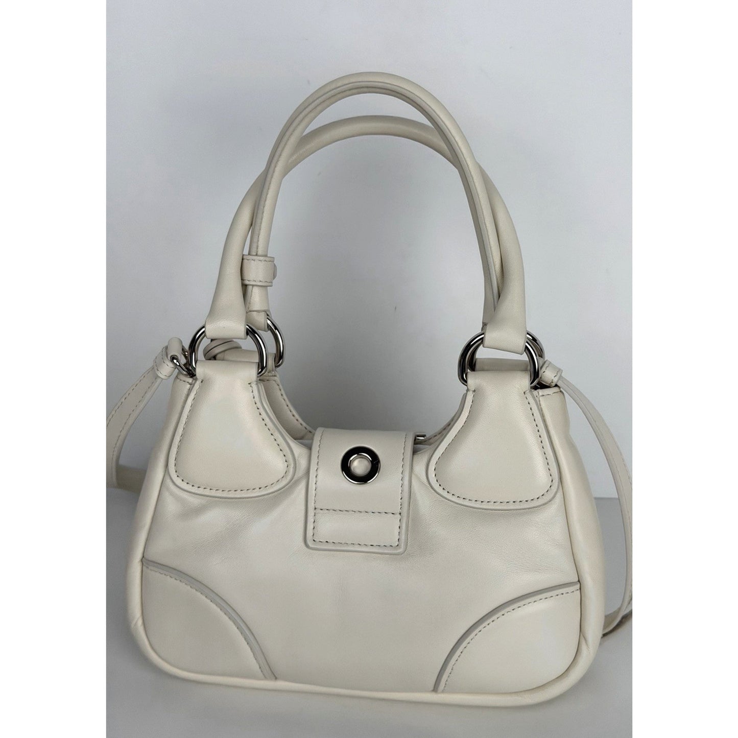 Prada Moon Padded Leather Small Hobo Bag in White Nappa Leather C9