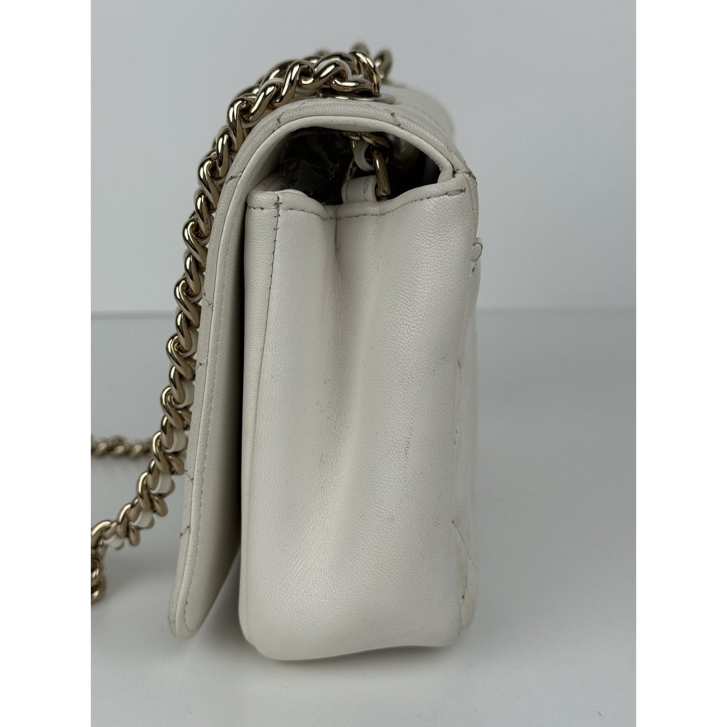 CHANEL White Lambskin Quilted Studded Beauty Begins Flap Shoulder Bag