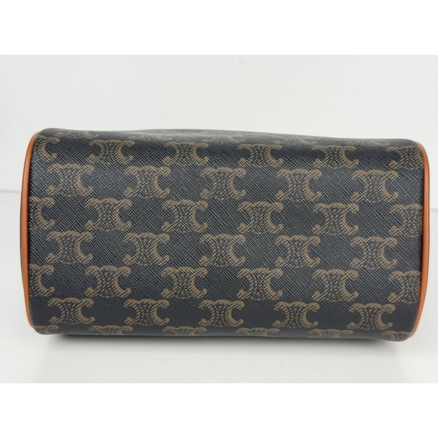 CELINE Small Boston Bag in Triomphe Canvas and Calfskin Leather E4