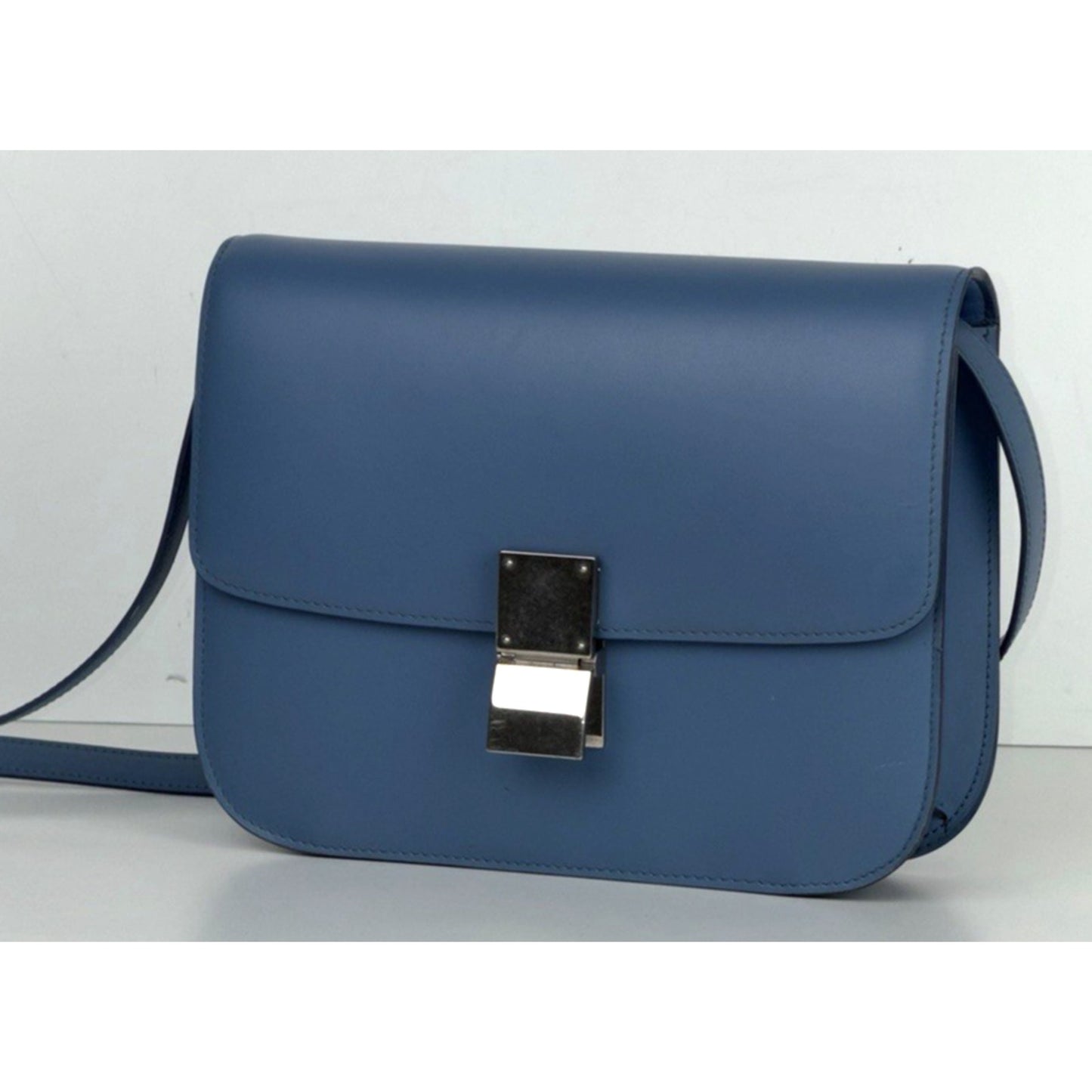 Celine Classic Box Flap Medium Bag in Blue Liege Calfskin Leather S