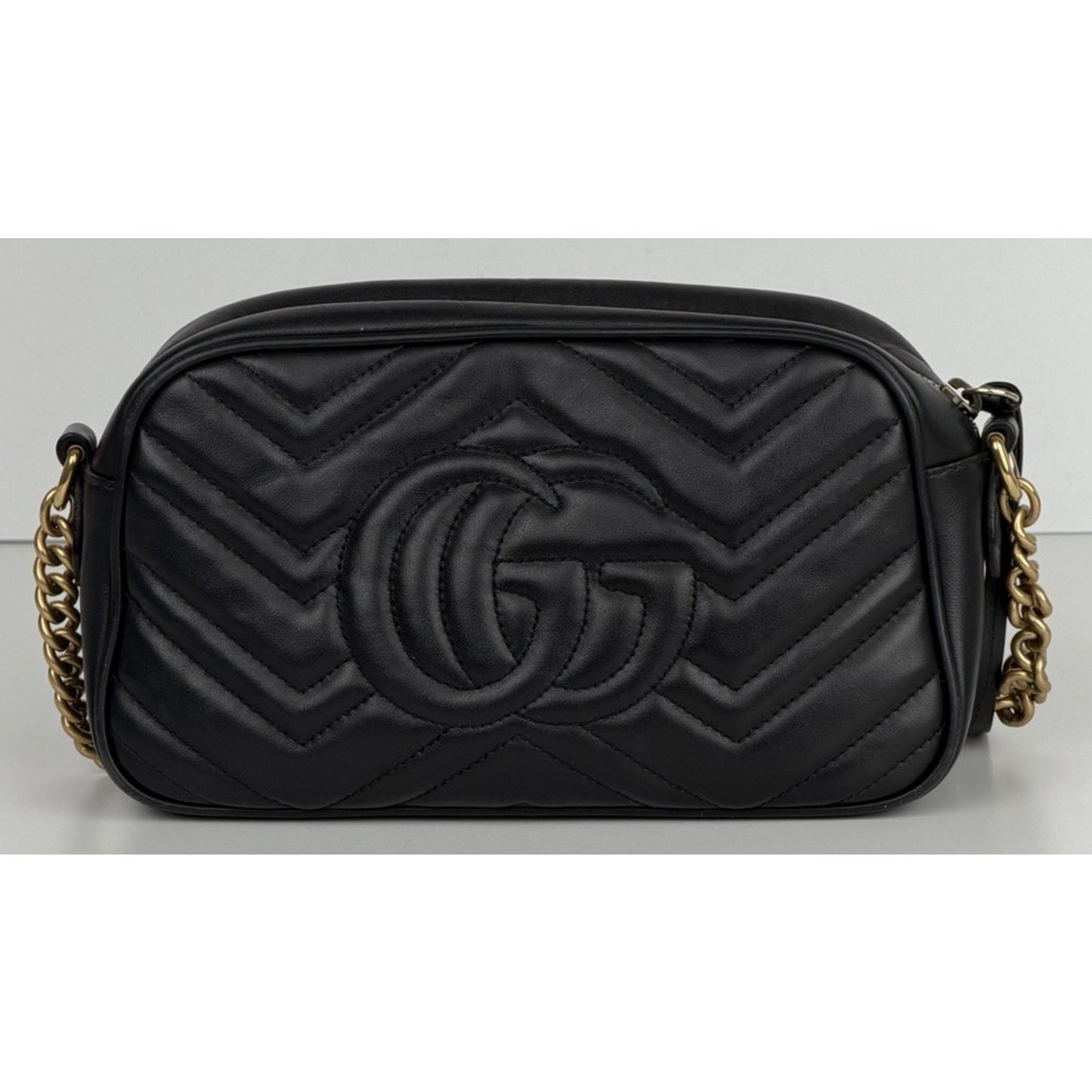 Gucci GG Marmont Small Camera Bag in Black Matelasse Chevron Leather S-07