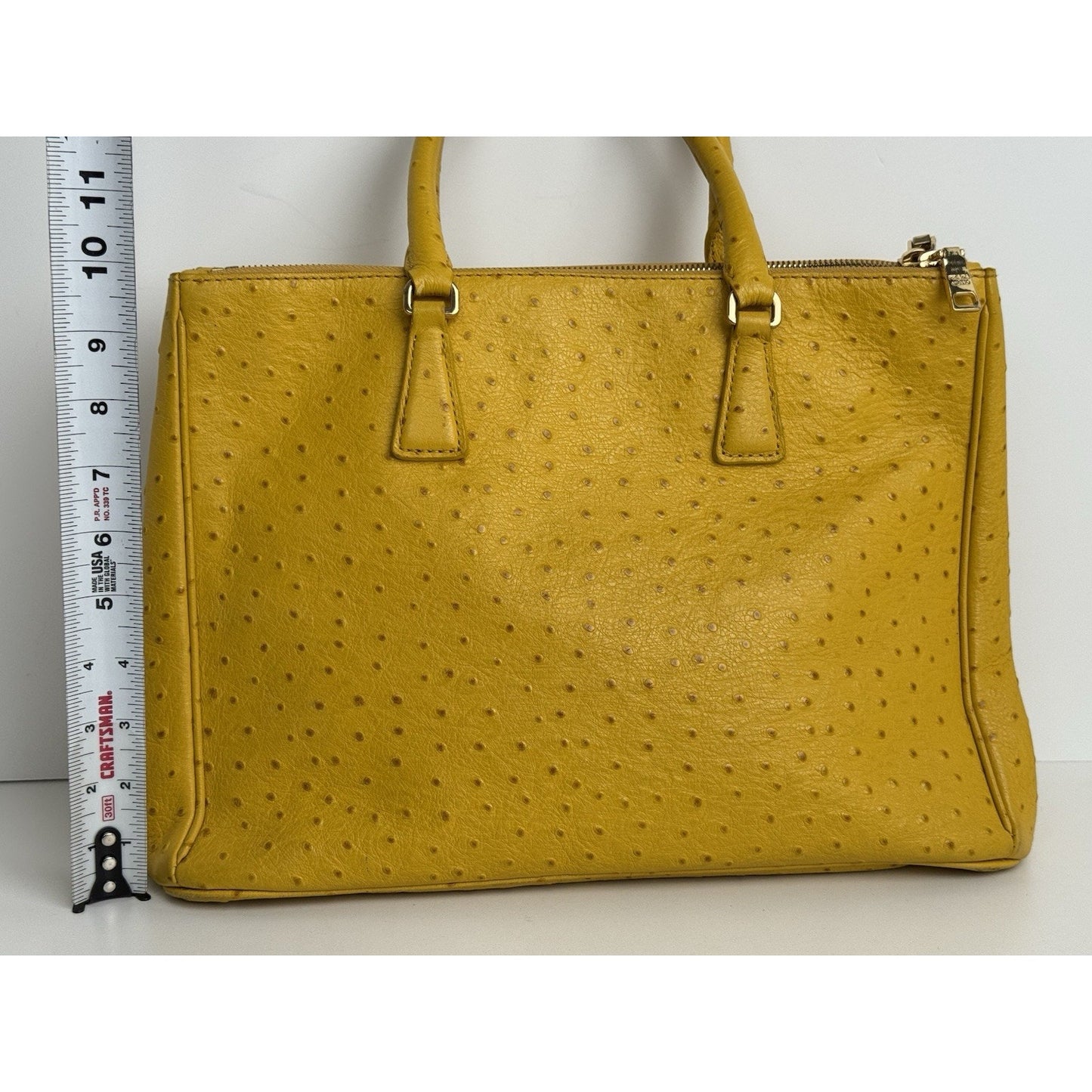 Prada Struzzo Lux Medium Galleria Double-Zip Tote in Mustard Yellow Ostrich Leater