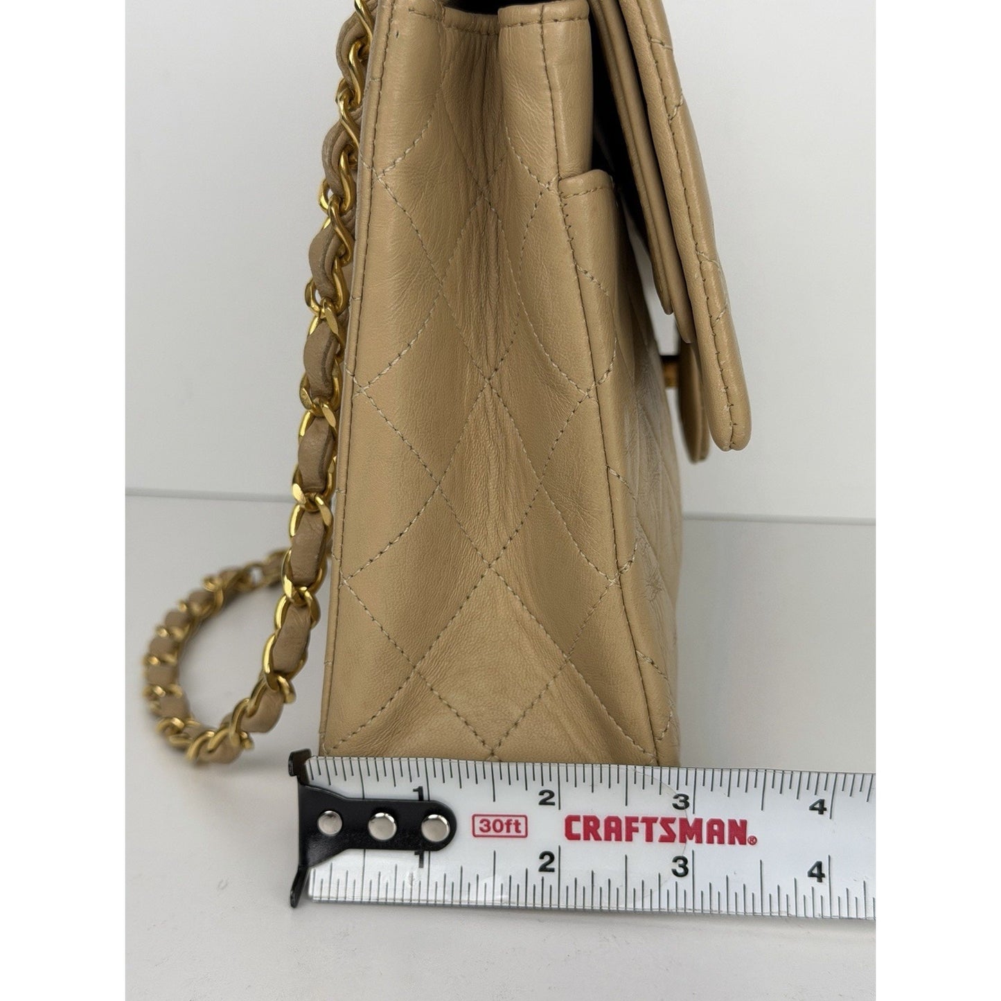 Chanel Vintage Medium Classic Flap Bag in Beige Lambskin Leather 1989-1991 F3