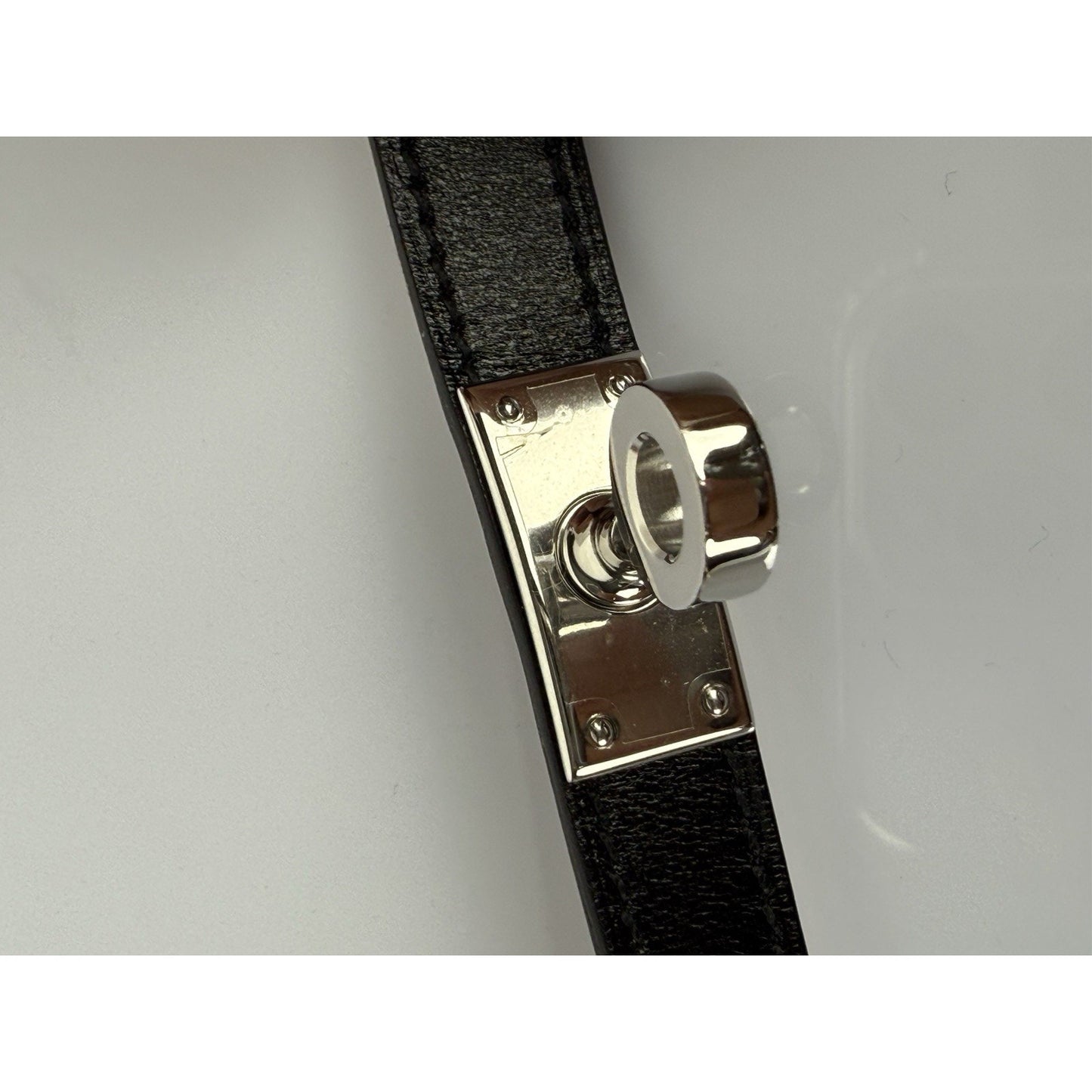 HERMES Kelly Double Tour Black Swift Silver Hardware Leather Bracelet Size 6 in