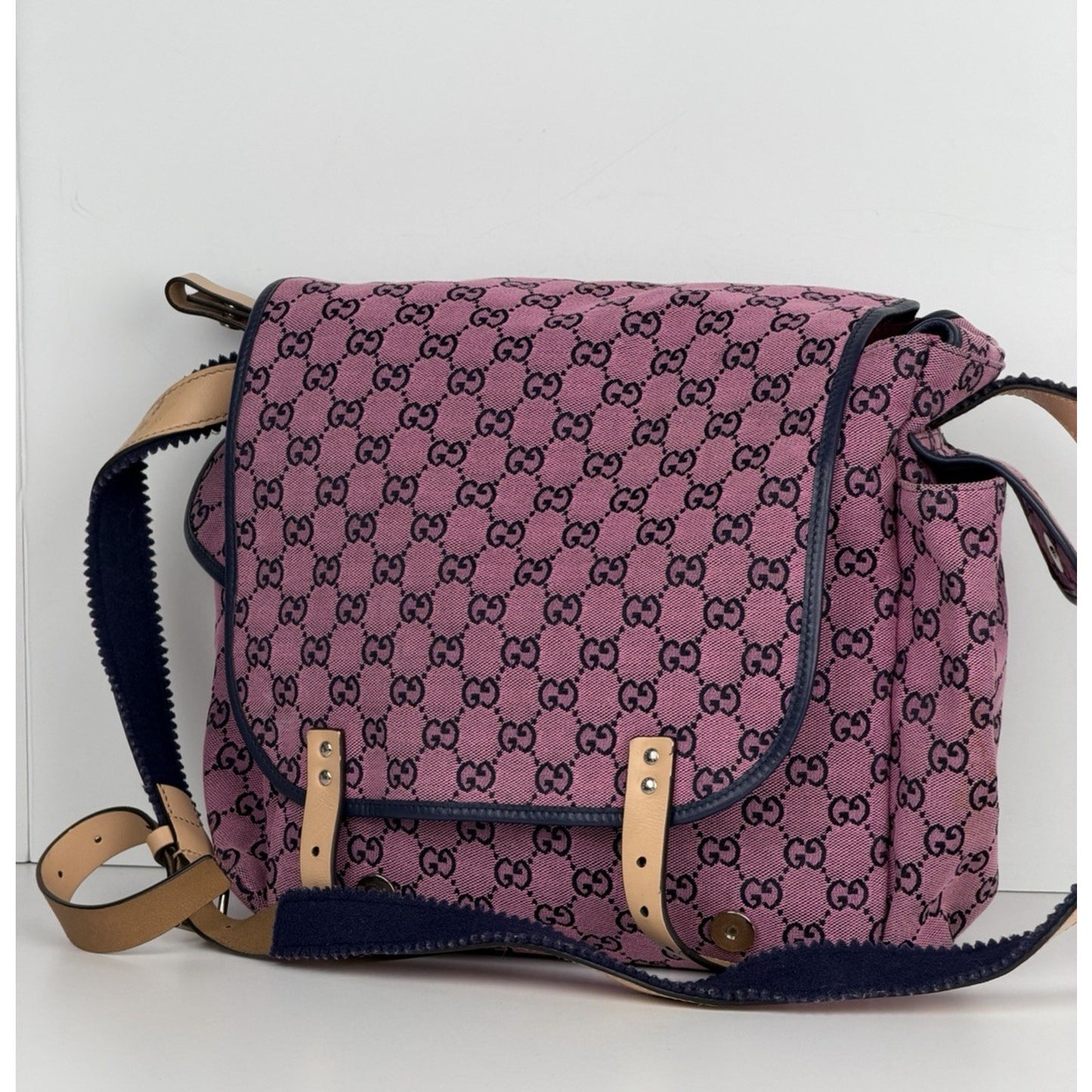Gucci GG Multicolor Diaper Bag in Pink and Blue Monogram Canvas S