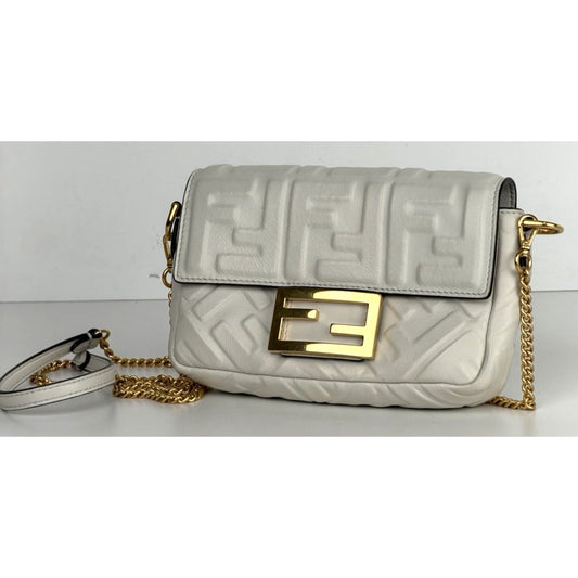 Fendi Baguette Mini Bag in White Calfskin Leather Gold Hardware D-7