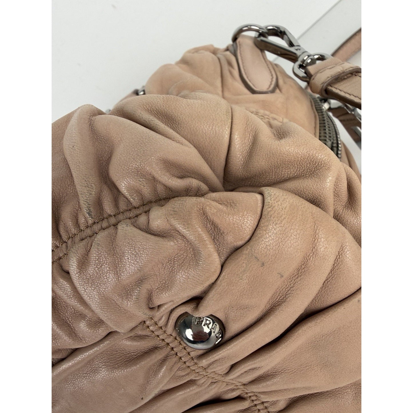 Prada Nappa Gaufre Satchel Bag in Beige Pleated Leather S-19