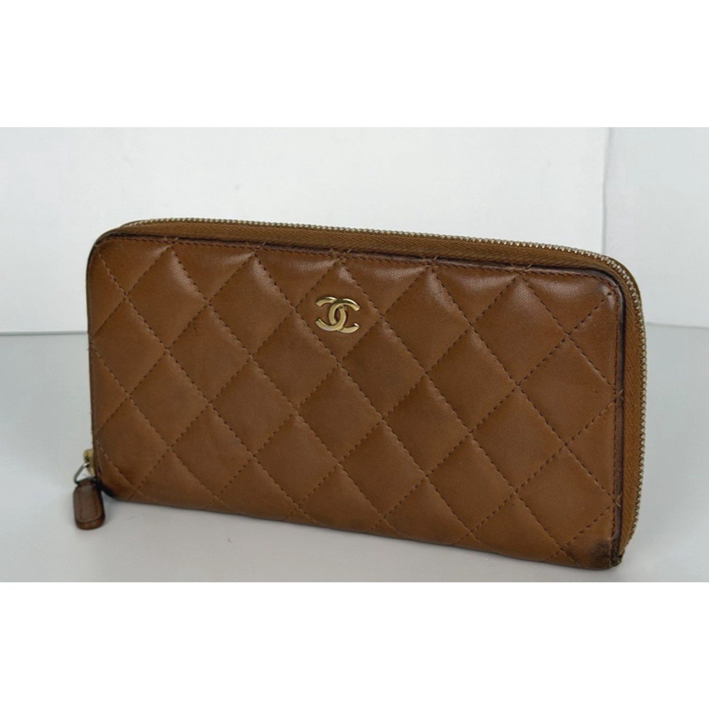 Chanel Timeless Quilted Leather Zip Around Wallet Brown with Gold Hardware
