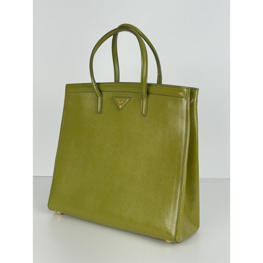 Prada Saffiano Leather Tote Bag Green with Gold Hardware D-1