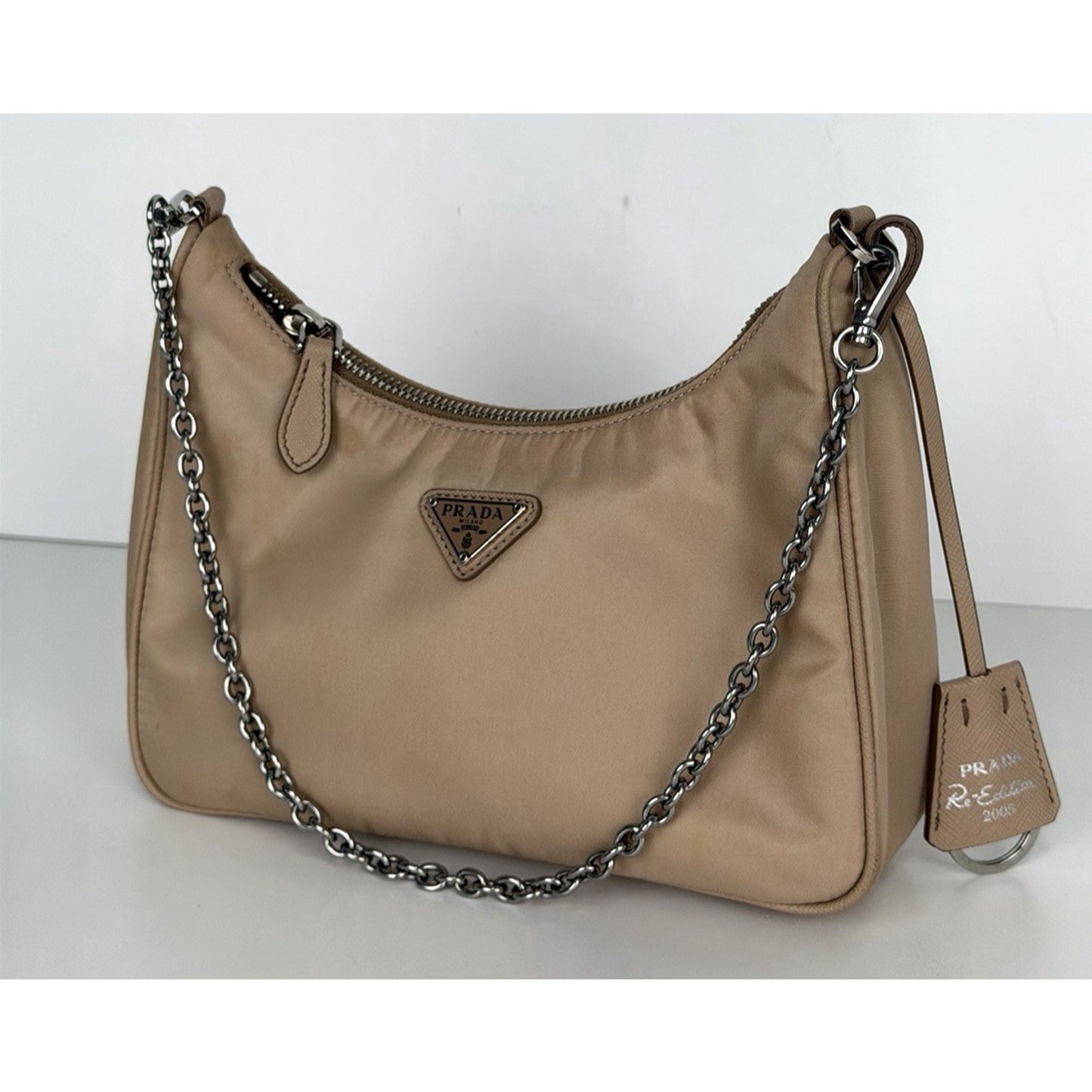 Prada Tessuto Nylon Re-edition 2005 Beige Crossbody Bag S04