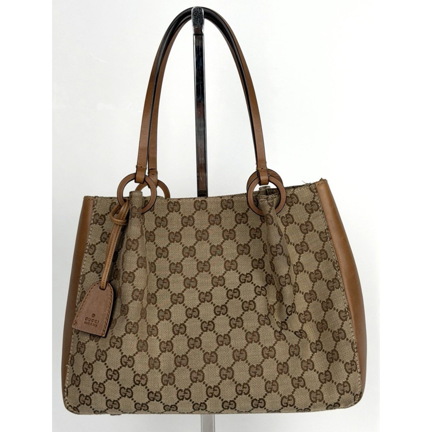 Gucci Vintage GG Canvas Tote Bag in GG Canvas with Leather Trim S