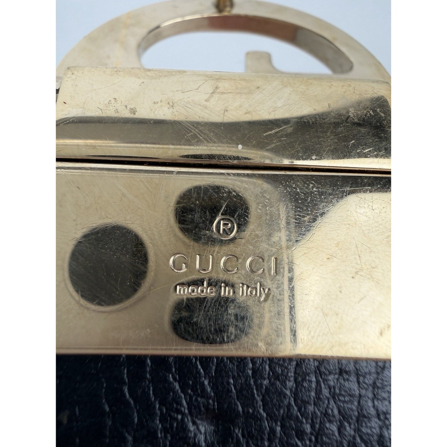 Gucci Reversible Leather Belt Textured Black Gold-Tone GG buckle 85/34 K1