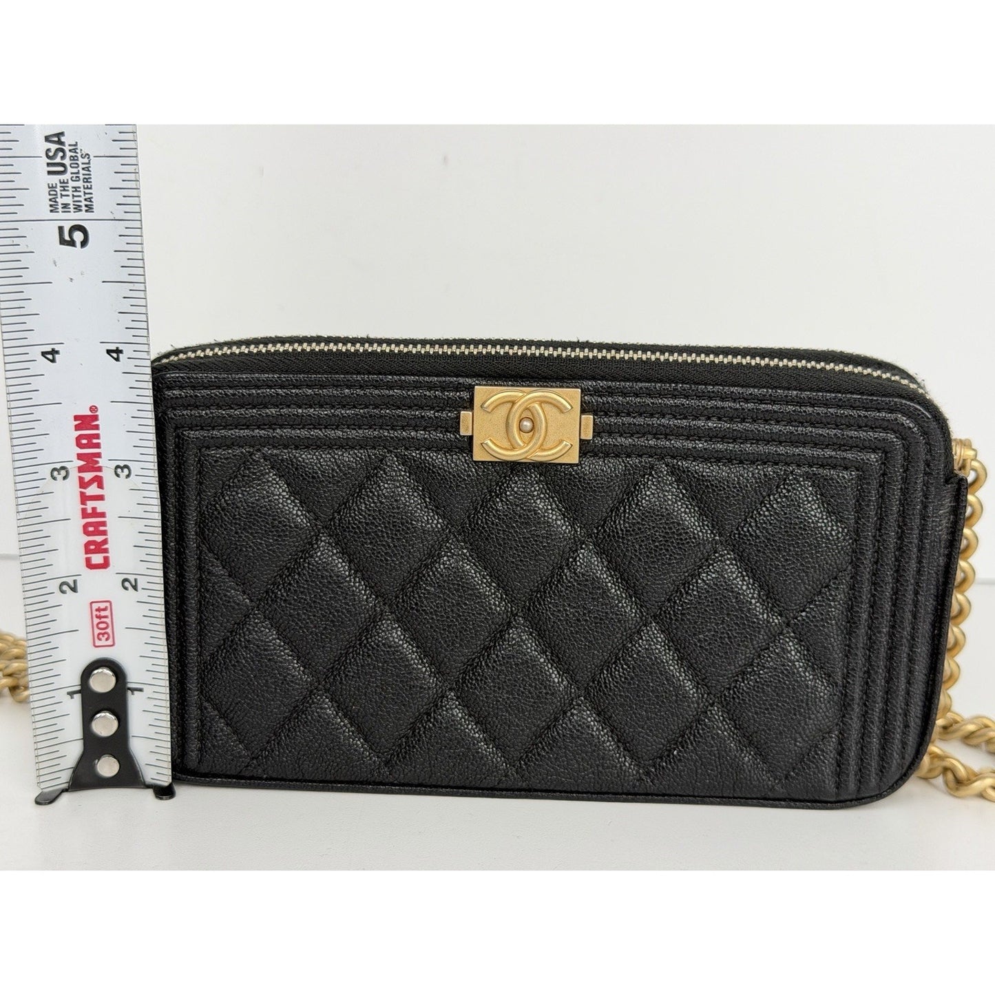 Chanel Boy Double Zip Chain Clutch in Quilted Black Caviar Leather 2019 E4