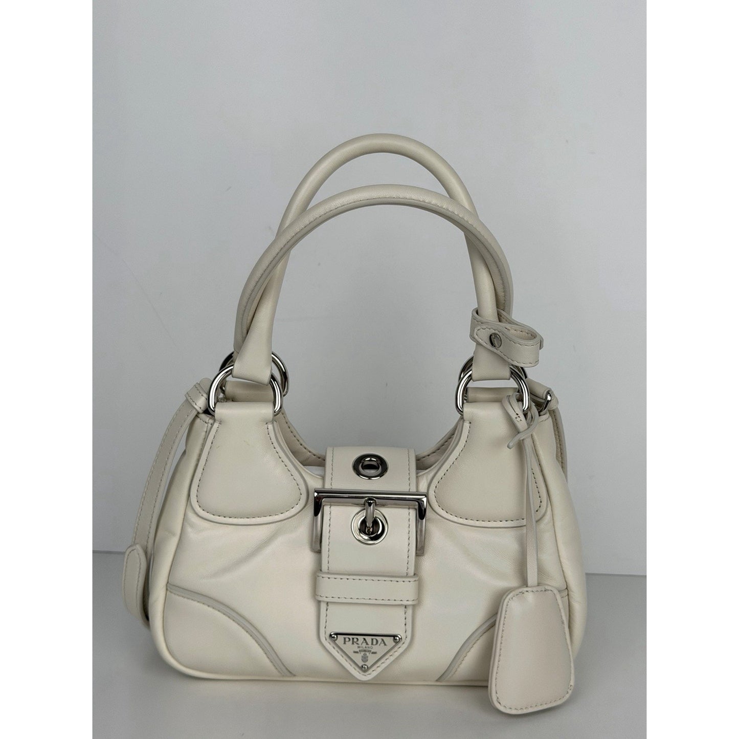 Prada Moon Padded Leather Small Hobo Bag in White Nappa Leather C9