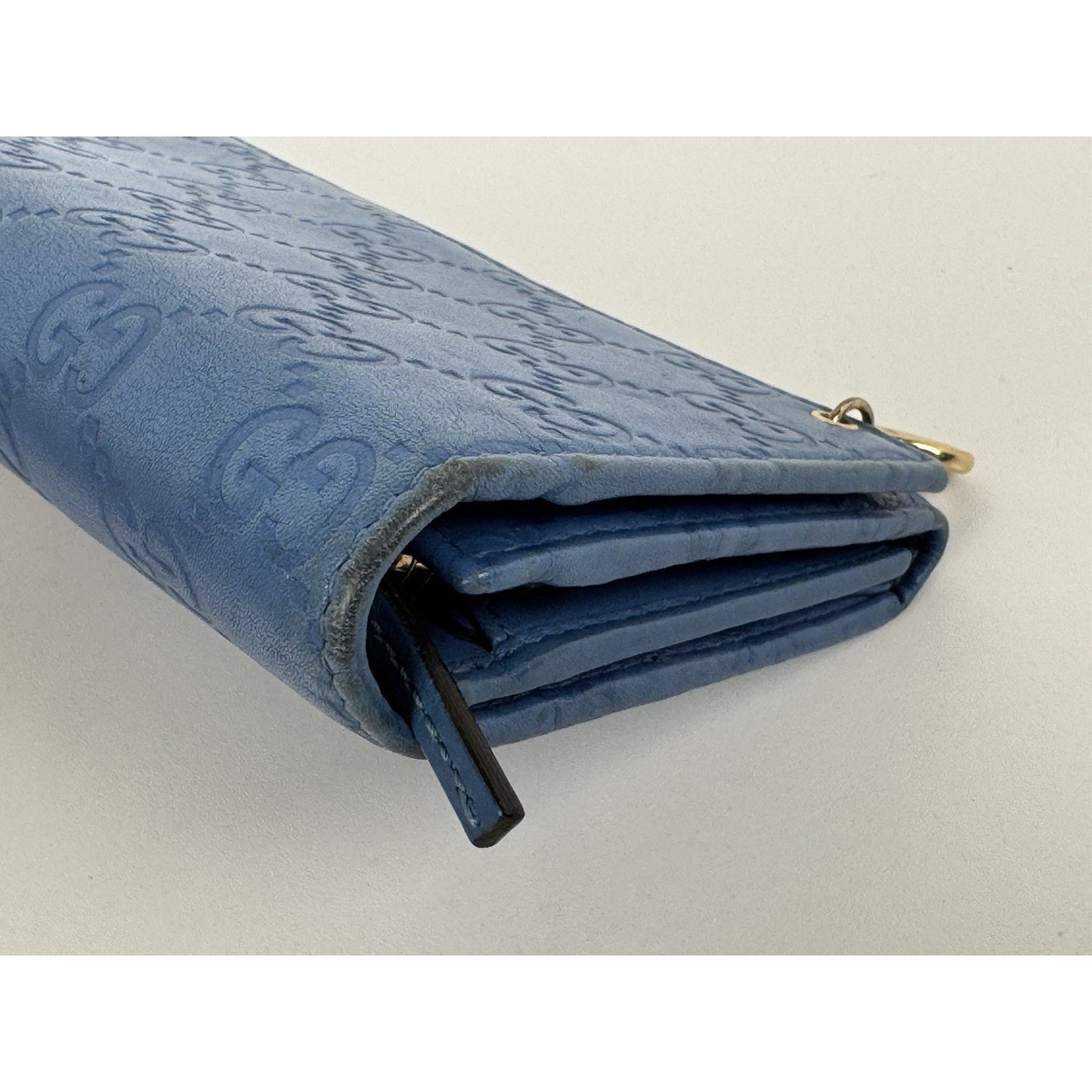 Gucci Blue Guccissima Leather Long Wallet Gold Hardware (Missing Chain)