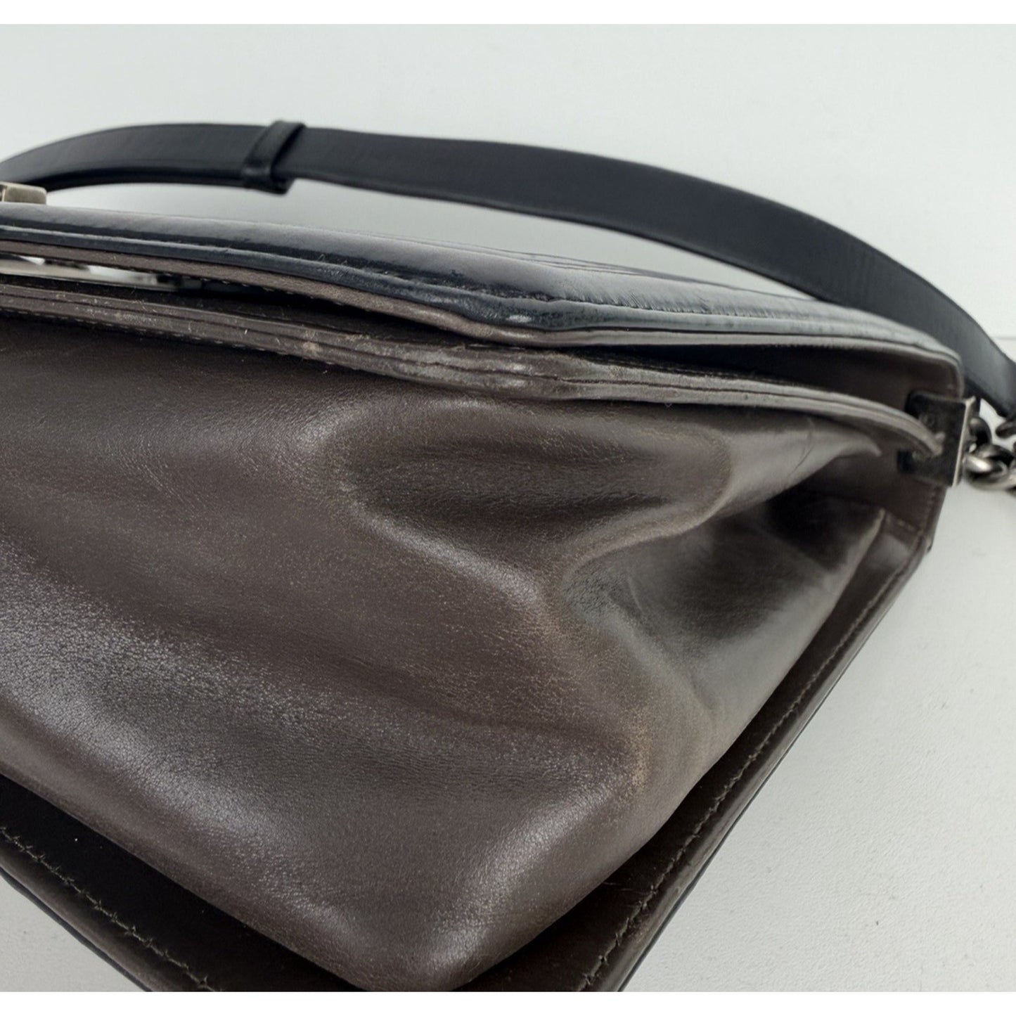 Chanel Boy Flap Bag Glazed Calfskin Large in Brown and Black 2011 B1