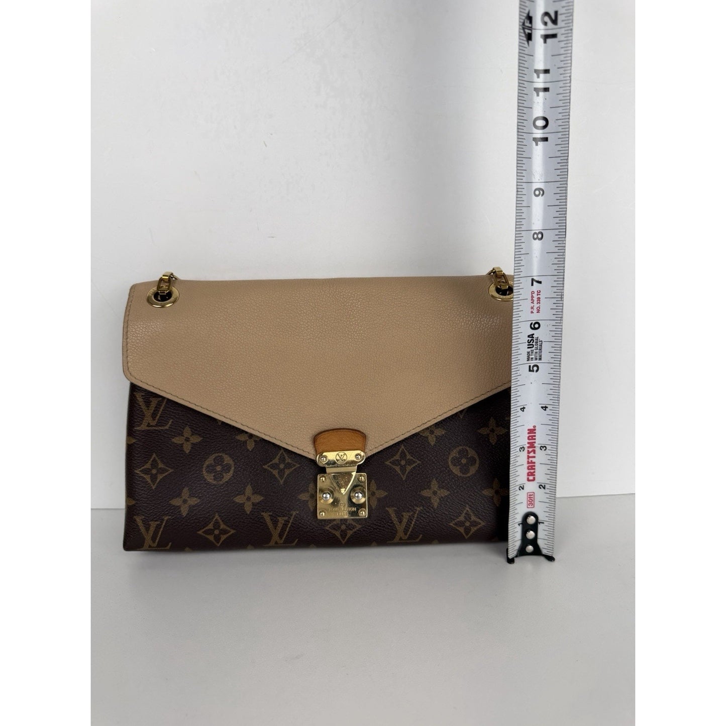 Louis Vuitton Pallas Chain Bag Beige Leather & Brown LV Monogram Canvas 2015 S05