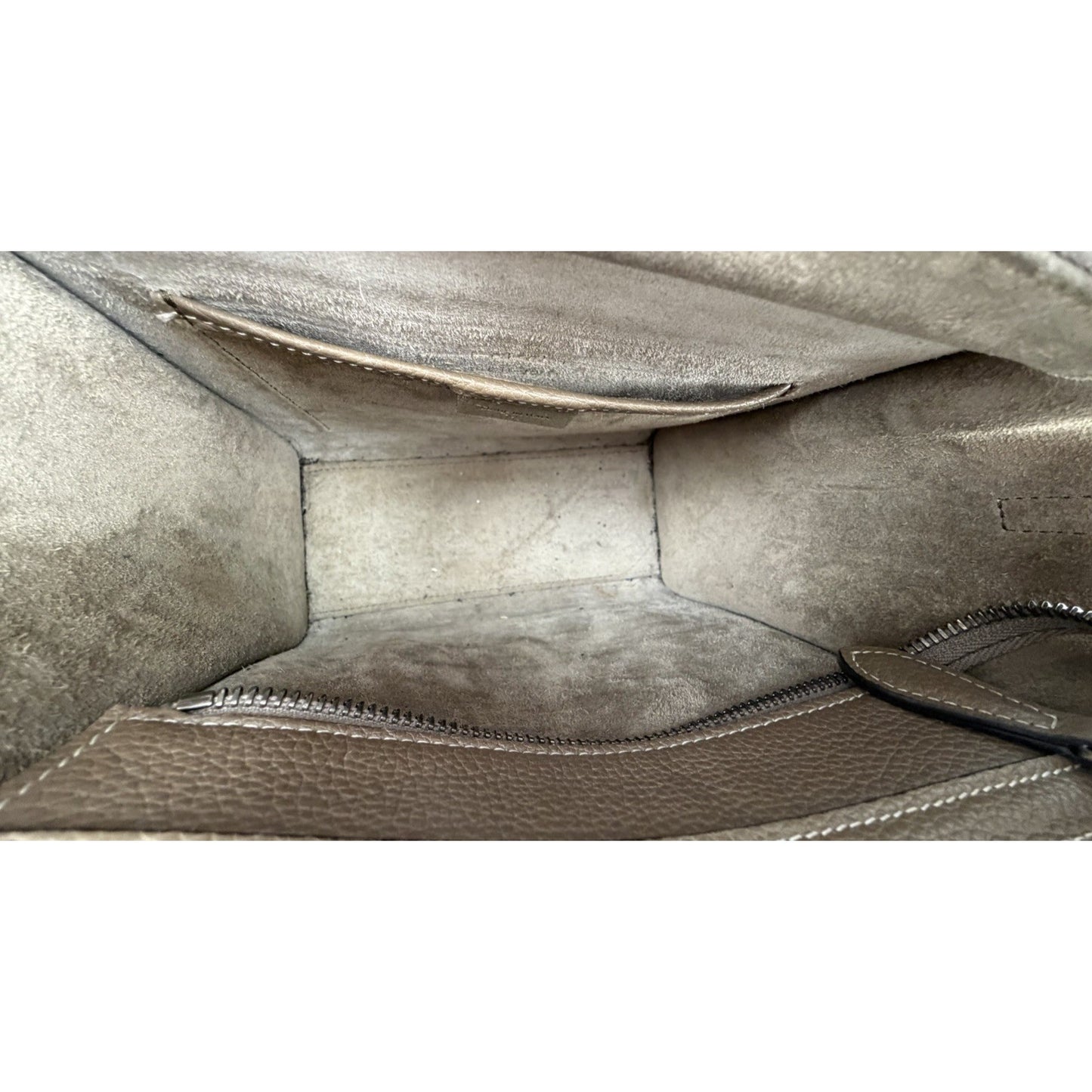 Celine Luggage Nano Bag in "Souris" Taupe Shade Drummed Calfskin Leather S05