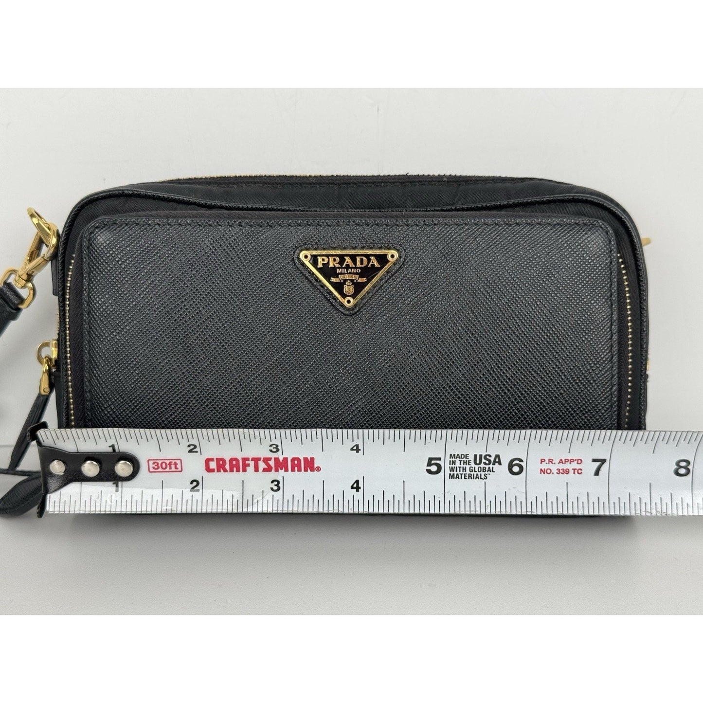 Prada Saffiano Leather Mini Double Zip Crossbody Black B-6