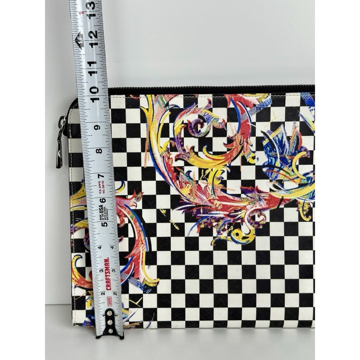 Versace Multicolour Checkerboard Pattern Leather Handbag Silver Hardware