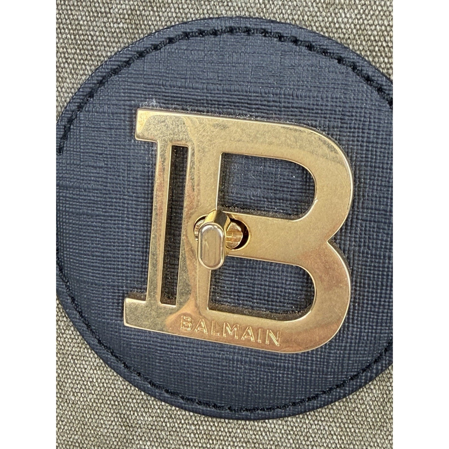 Balmain B-Buzz 23 Bag in Khaki Canvas & Black Leather with Gold-Tone Hardware S4