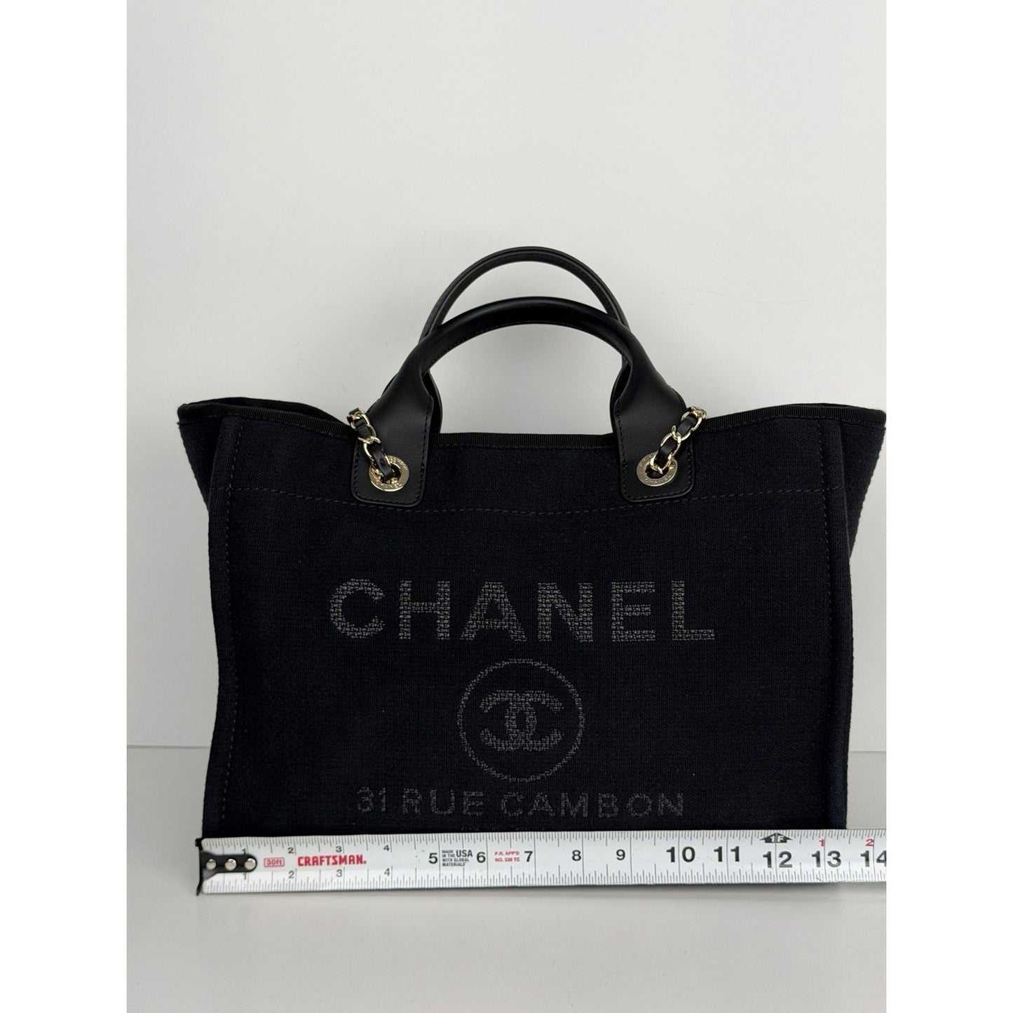 Chanel Deauville Shopping Tote Bag in Black Canvas NFC Small with Pouch E2