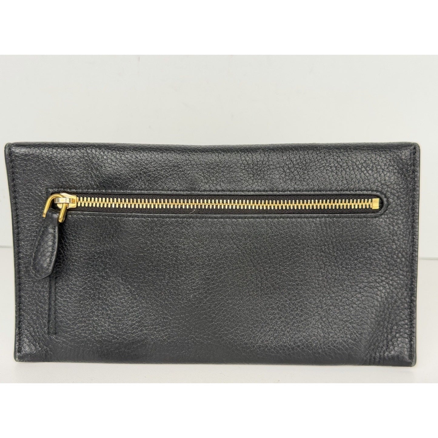 Prada Vitello Grain Envelope Wallet in Black Leather and Gold-Tone Hardware