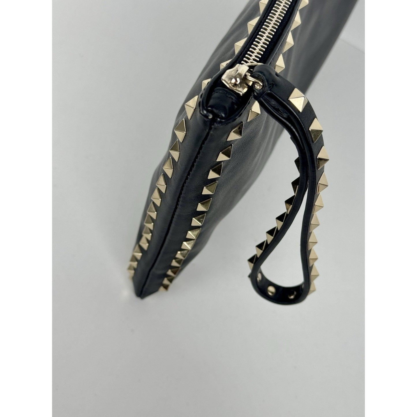 Valentino Rockstud Black Leather Pouch with Golden Hardware B-1