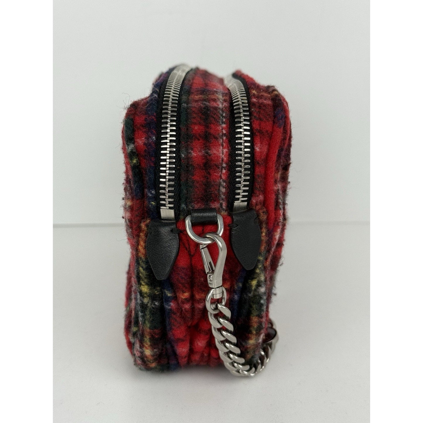 Miu Miu Tartan Matelassé Double Zip Chain Bag Red