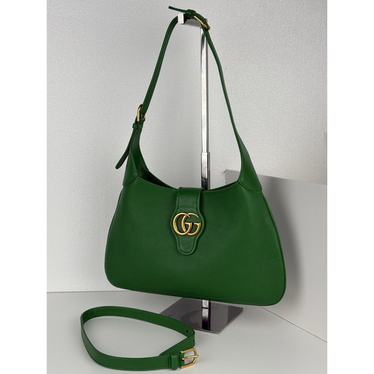 GUCCI Aphrodite GG 2 Way Shoulder Bag Green Calfskin Leather