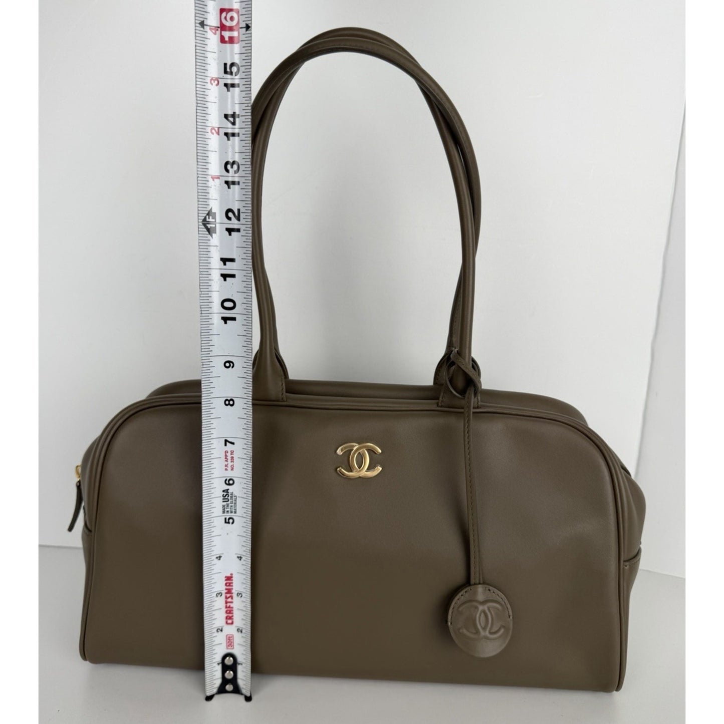 Chanel Perfect Bowling Large Bag in Khaki Brown Calfskin Leather D8