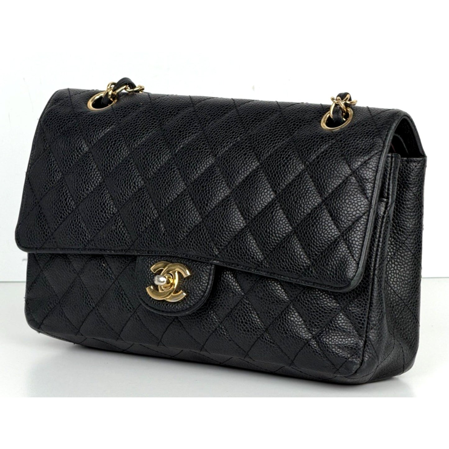 Chanel Classic Double Flap Medium Bag in Black Quilted Caviar Leather E-5
