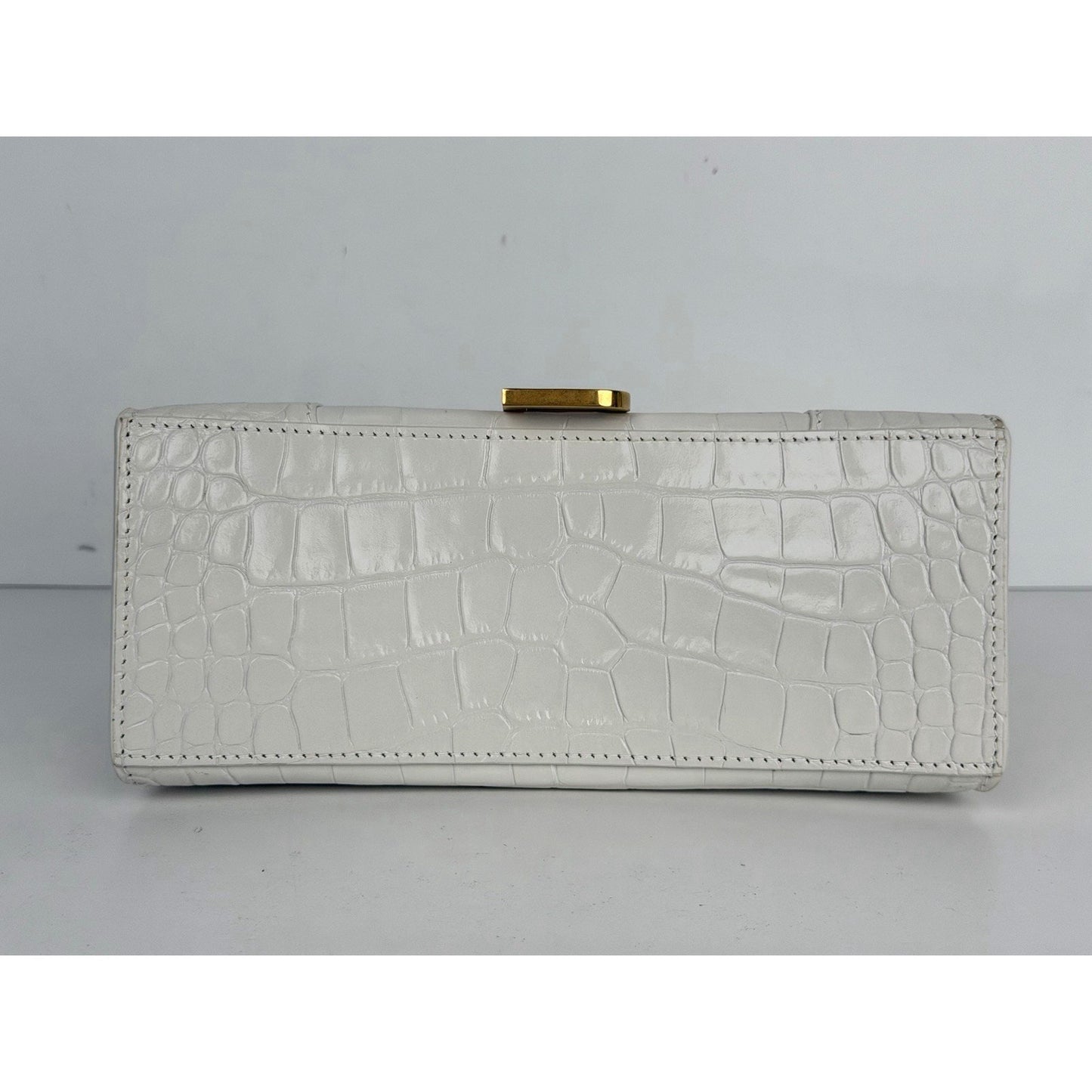 Balenciaga Small Hourglass Bag in White Crocodile-Embossed Leather S18