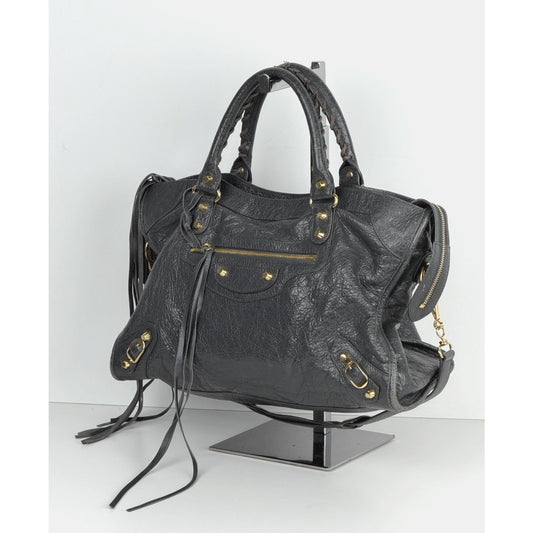 Balenciaga Classic City Shoulder Bag in Gray Textured Leather Medium S