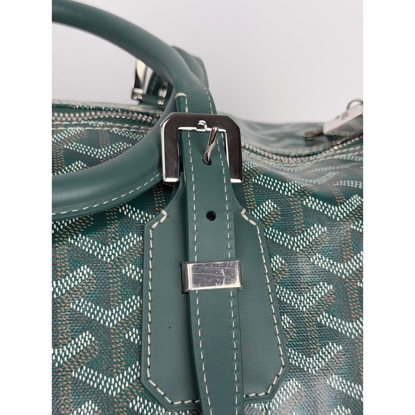 Goyard Boston 45 Travel Bag in Green Goyardine Canvas with Leather Trim