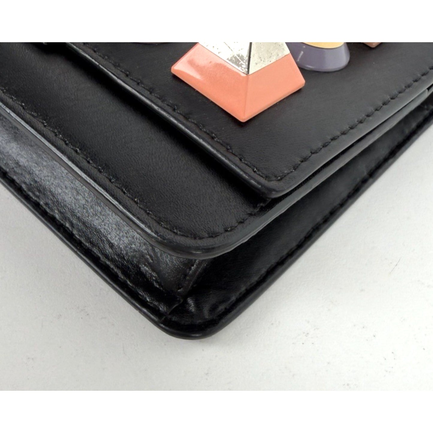 Fendi Vitello Liberty Tube Wallet on Chain Bag in Black Multi-Colored Studs S10