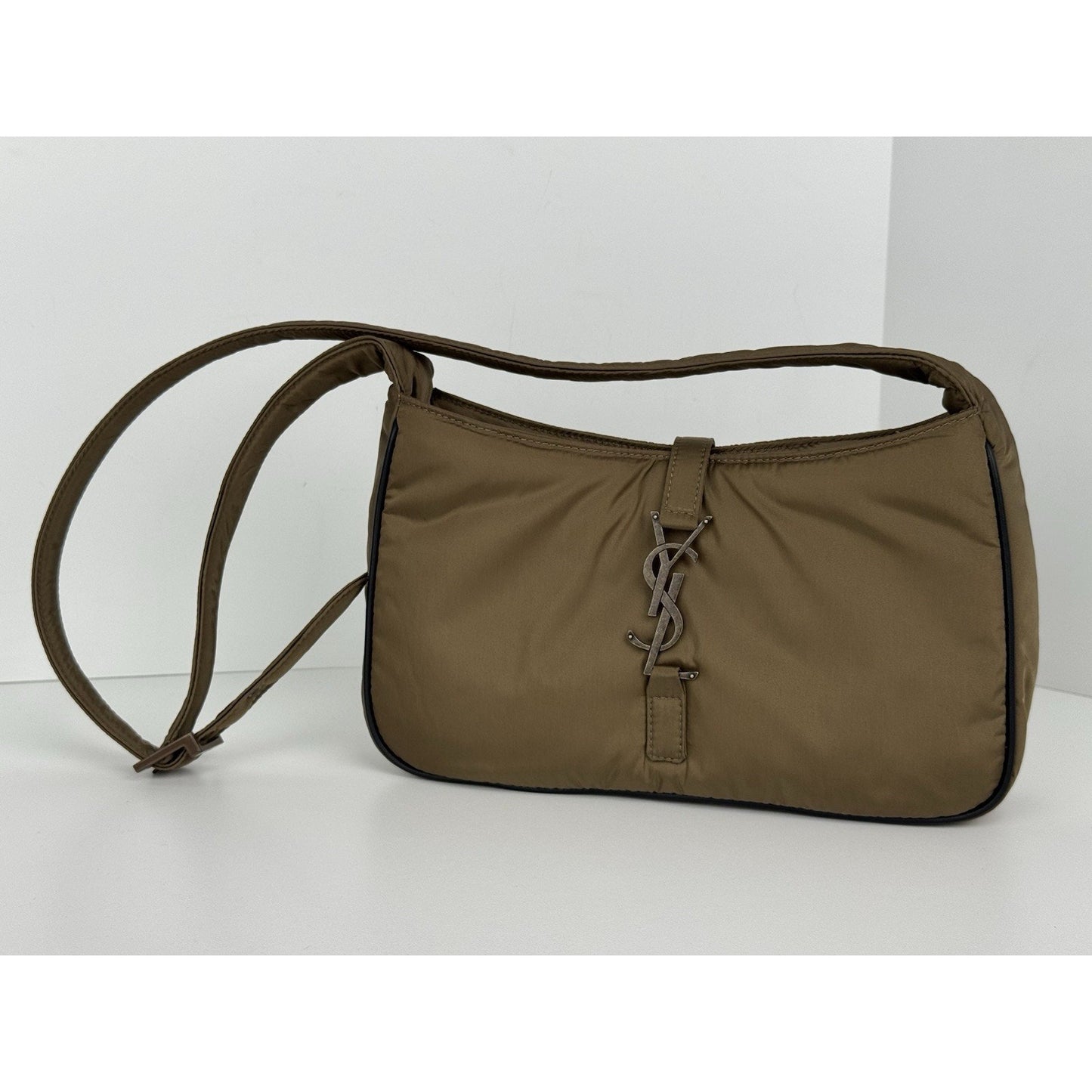 Saint Laurent Le 5 À 7 Hobo Bag Green Econyl Nylon with Bronze Hardware C-6