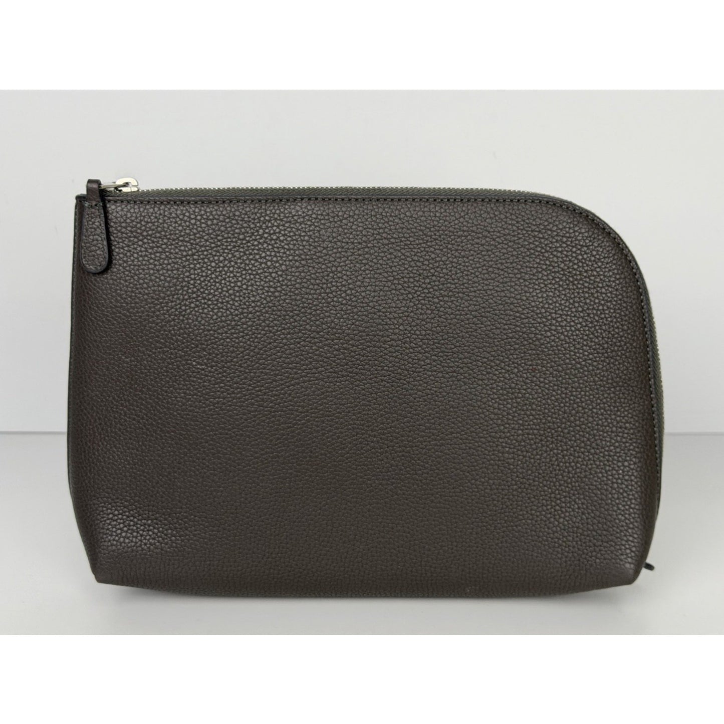 The Row Agnes Pebbled Leather Medium Zip Clutch in Grey S04
