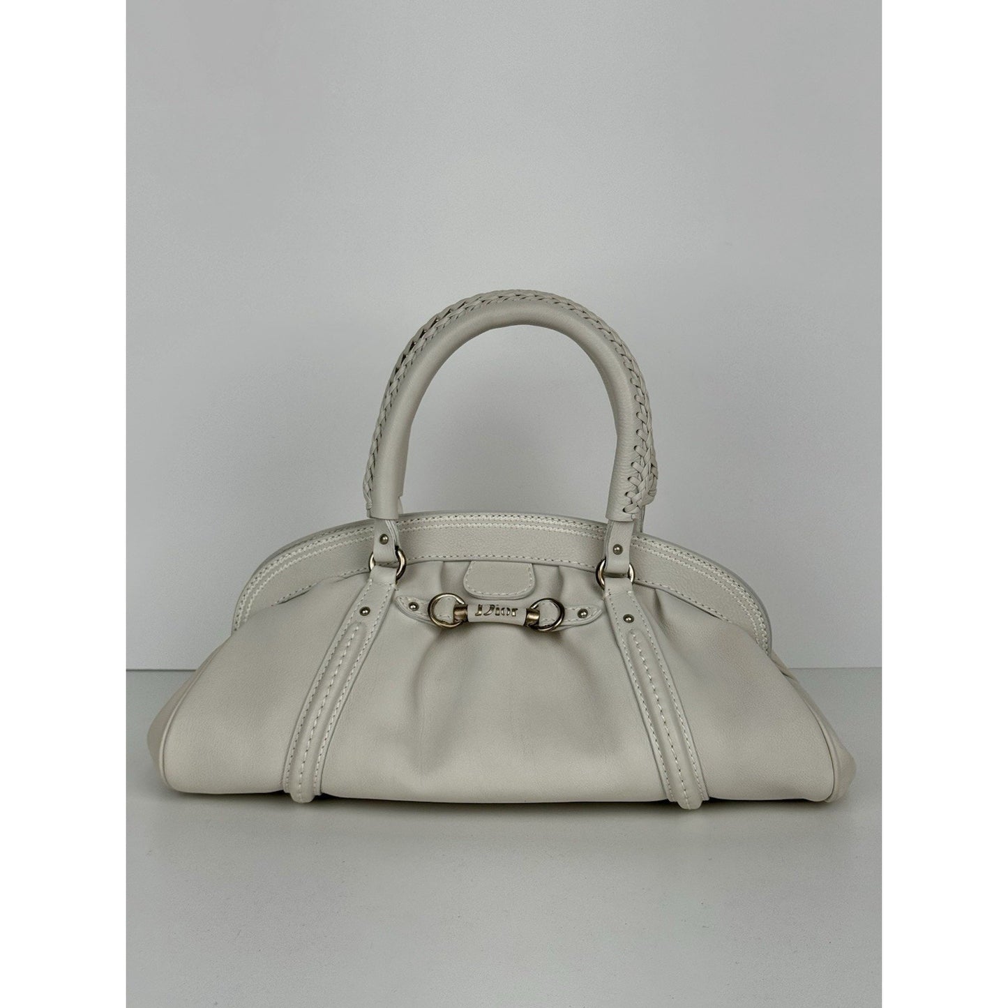 Christian Dior My Dior Frame Satchel White Leather Silver Hardware