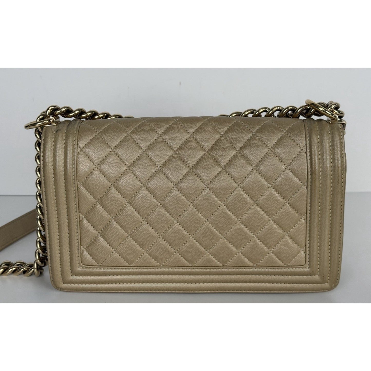 Chanel Medium Boy Flap Bag in Gold or Dark Beige Caviar Leather F1