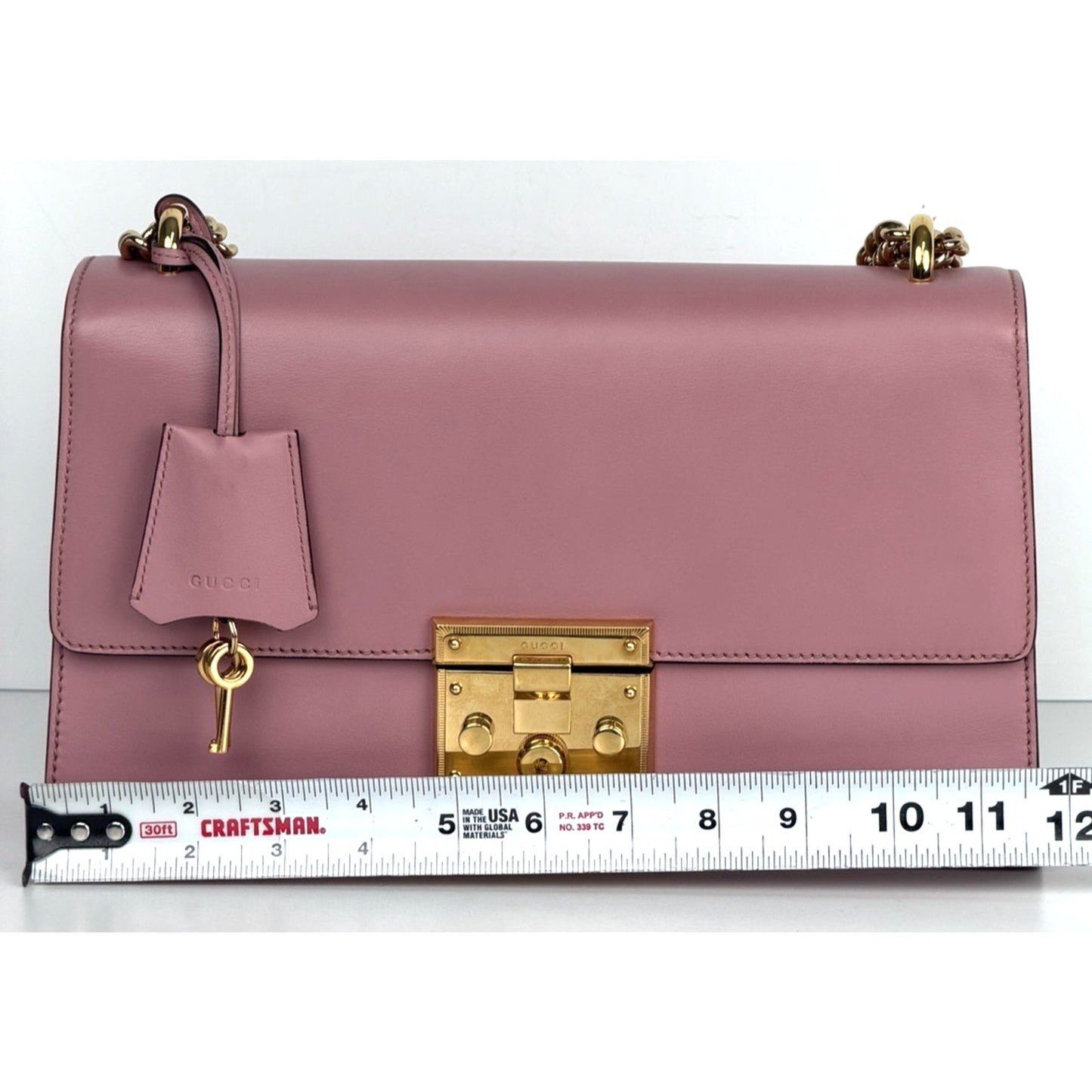 Gucci Padlock Shoulder Bag Medium Pink Calfskin Leather Gold-Tone Hardware S03