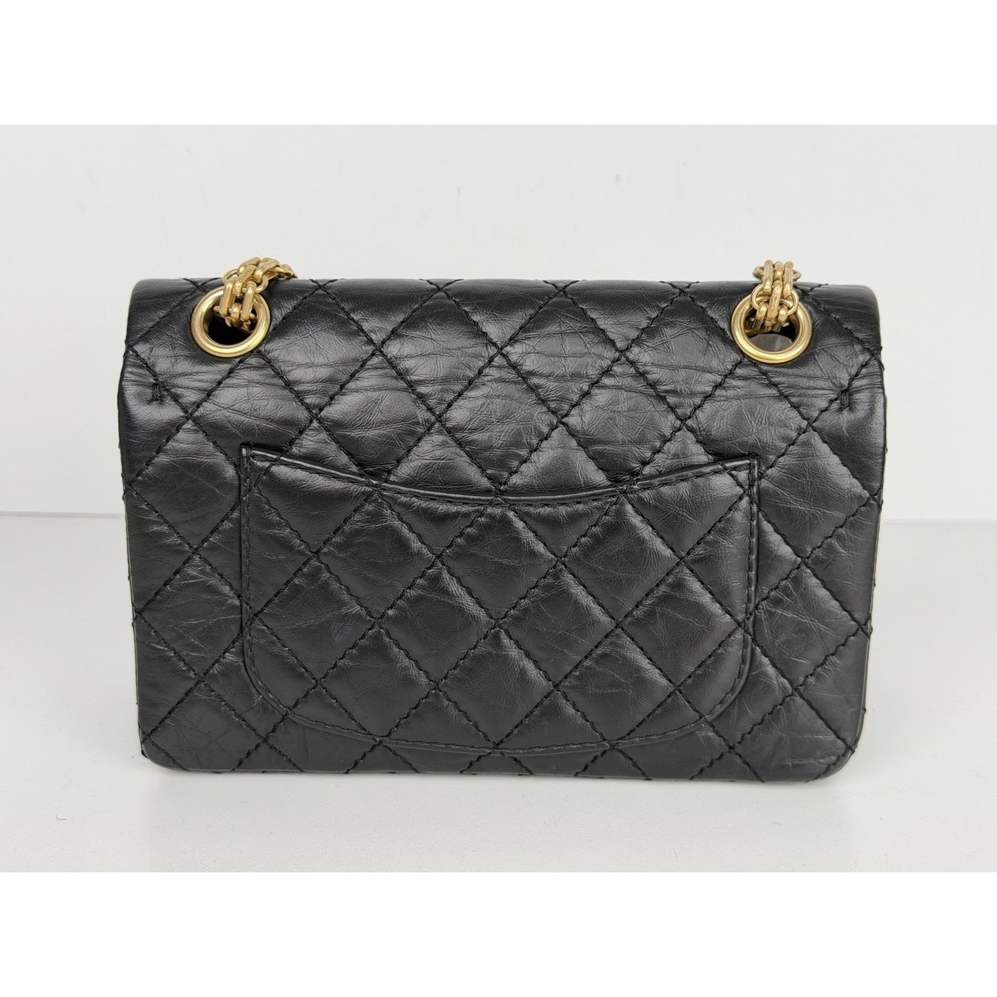 Chanel 2.55 Reissue Small Flap Bag Black Quilted Aged Calfskin Leather NFC C9