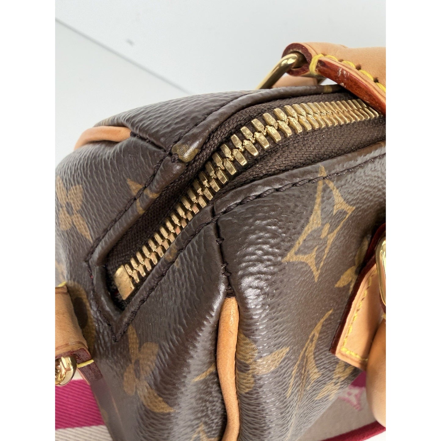 Louis Vuitton Speedy 20 HandBag Bandouliere Monogram Canvas & Pink Strap NFC E1