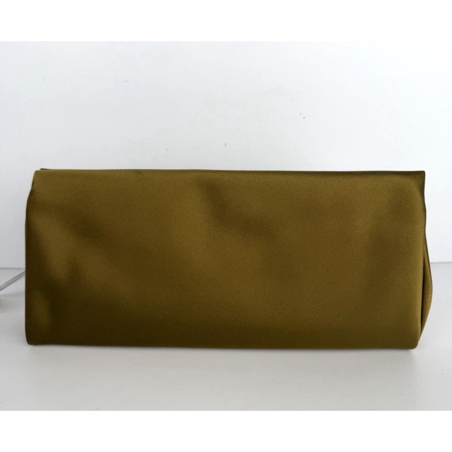 Saint Laurent Evening Soft Clutch Bag in Mustard Green Satin S-05