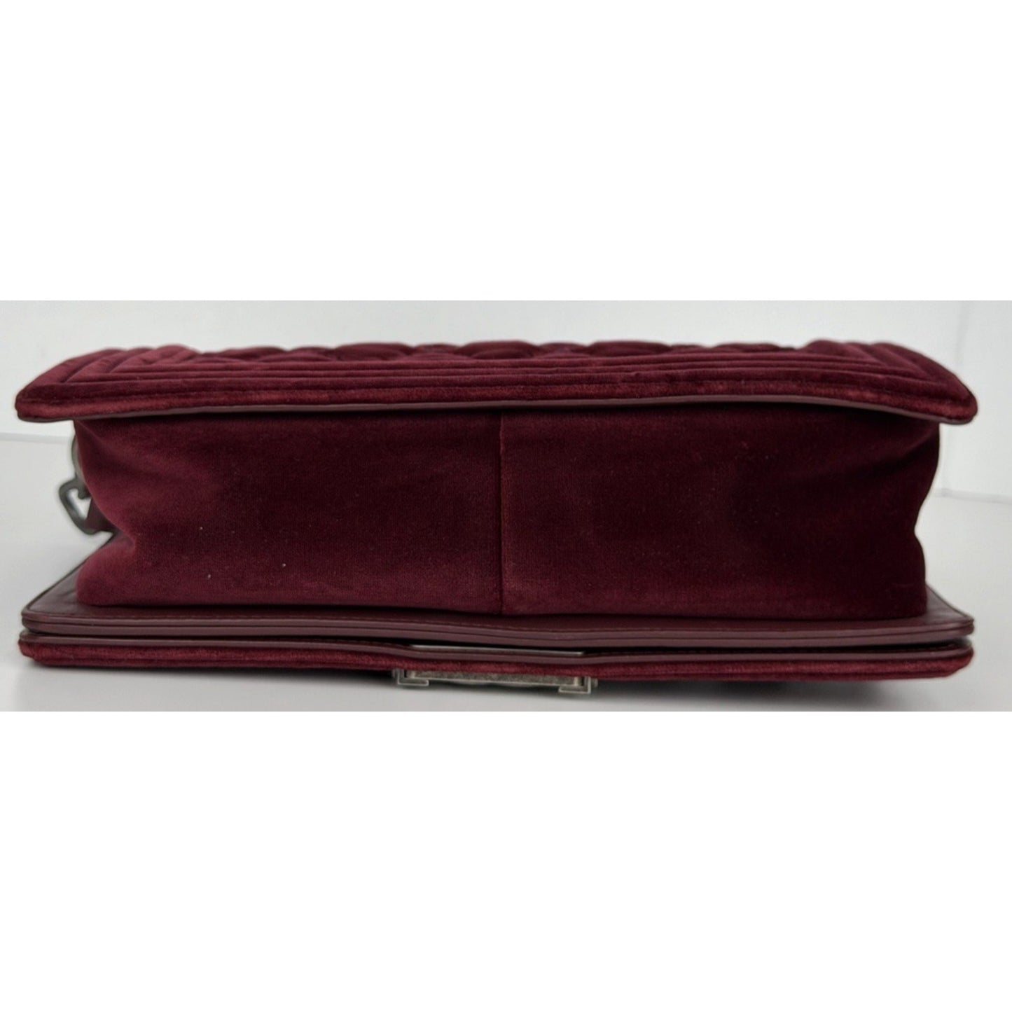 Chanel Old Medium Boy Bag in Burgundy Velvet with Ruthenium Hardware 2014 C-2