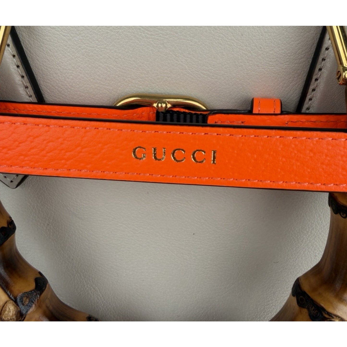 Gucci Diana Small Tote Bag in Beige with Orange Fluo Leather Bamboo Handles B5