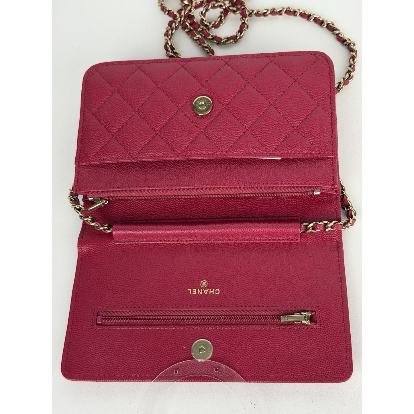 Chanel Classic Flap Wallet on Chain in Dark Pink Quilted Caviar Leather NFC U3