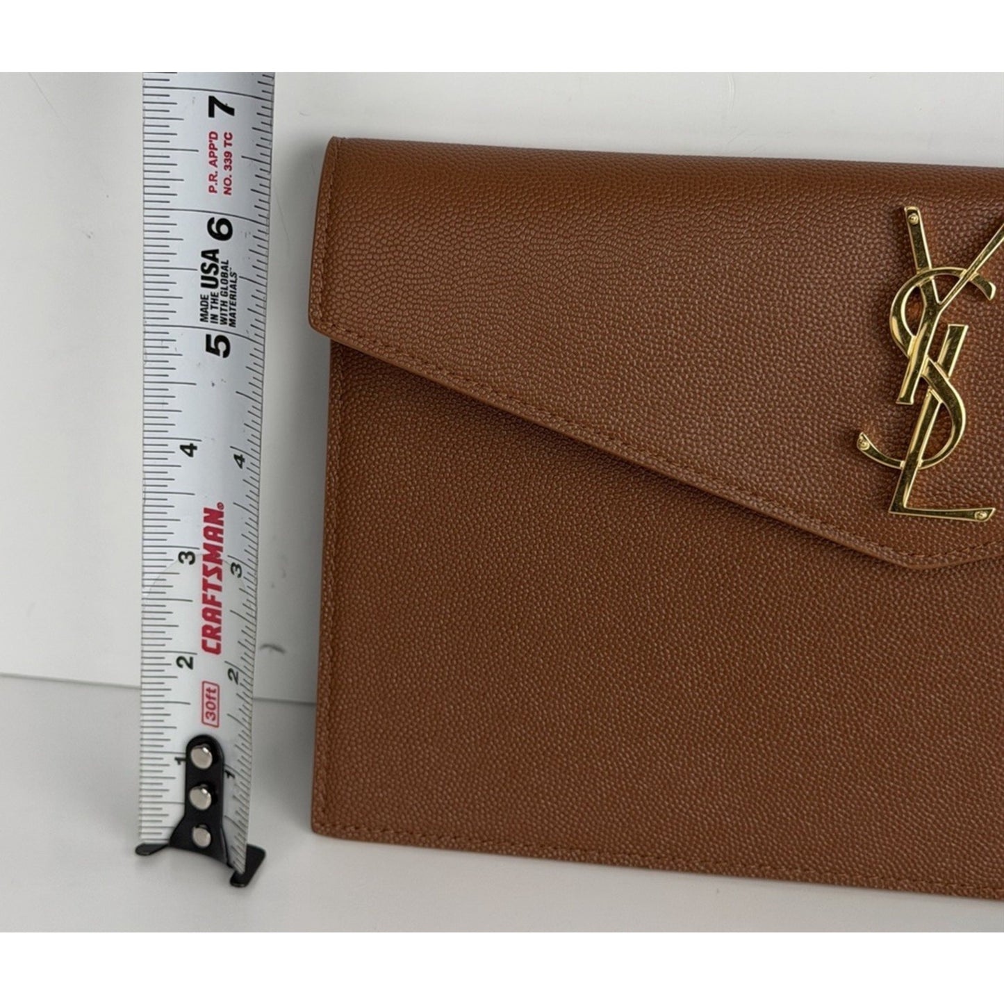 Saint Laurent Uptown Pouch Brown Grained Calfskin Leather YSL Monogram K2