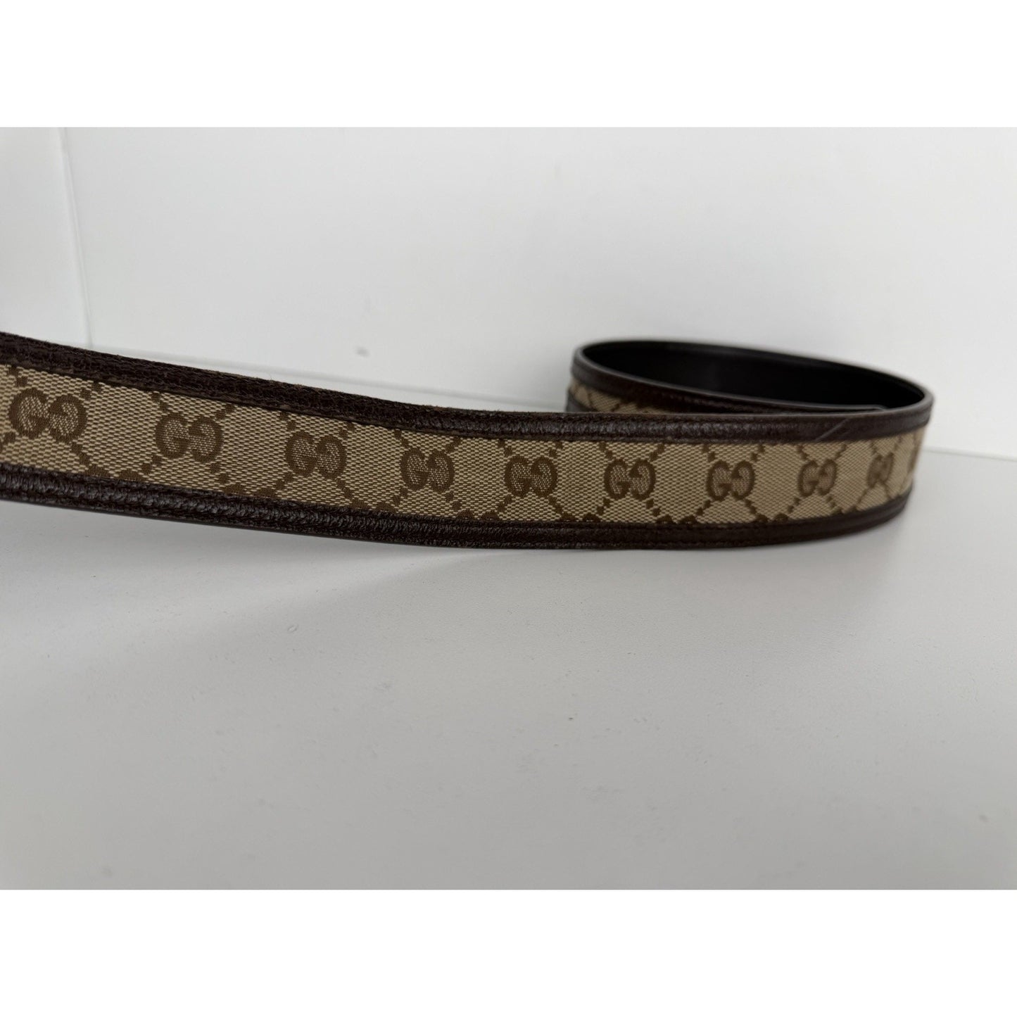 Gucci Interlocking G Belt Beige&Ebony GG Canvas & Dark Brown Leather Trim K1