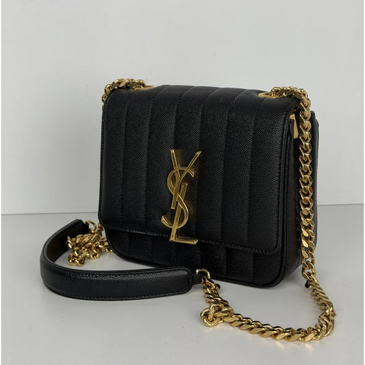 Saint Laurent Vicky Small Black Chain Quilted Bag S02